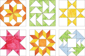 Examples of quilt blocks made with the free Inklingo shape collection