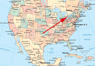 Map of North America showing Burlington Ontario Canada