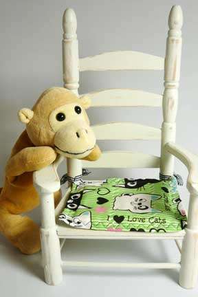 Monkey beside his new chair.