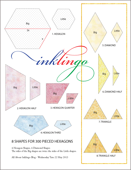 8 Inklingo Shapes for Pieced Hexagons