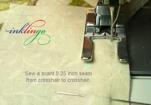 Sew from crosshair to crosshair.