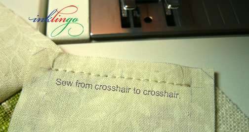 Sew from crosshair to crosshair.