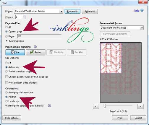 Inklingo Print Dialog Box