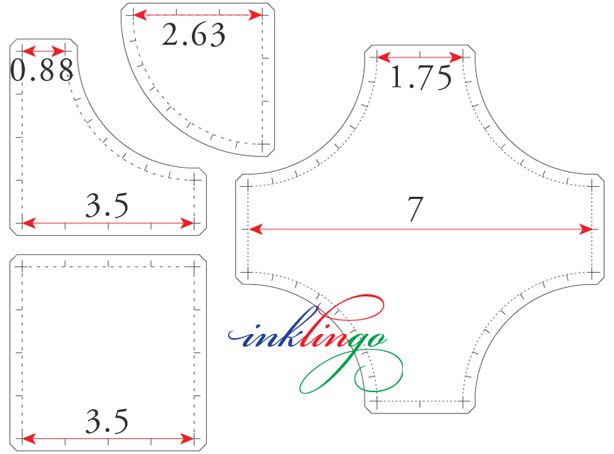 Dimesions of Drunkard`s Path 3.5 inch