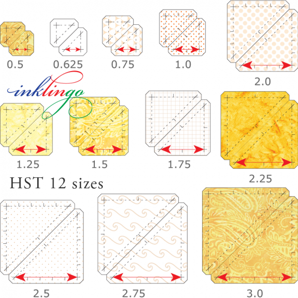 12 sizes Half Square Triangles HST