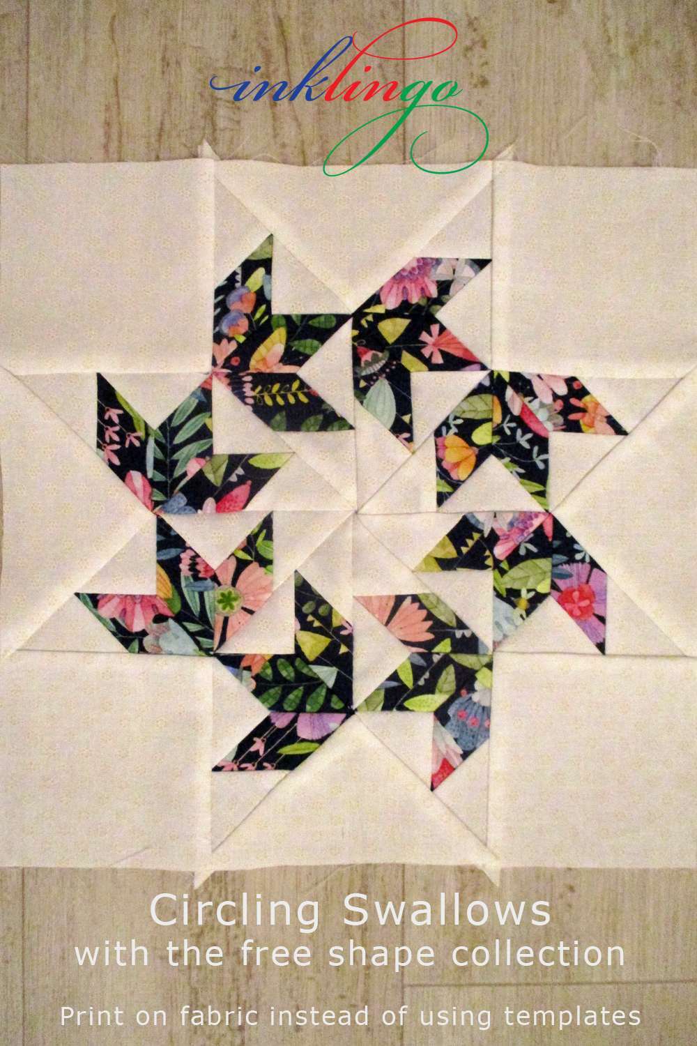 Circling Swallows quilt block with Inklingo