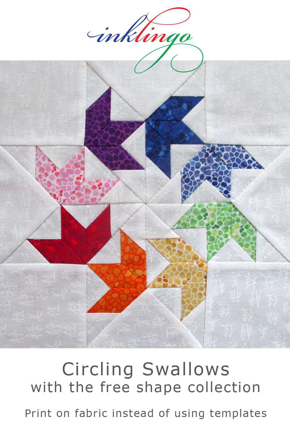 Circling Swallows quilt block with Inklingo