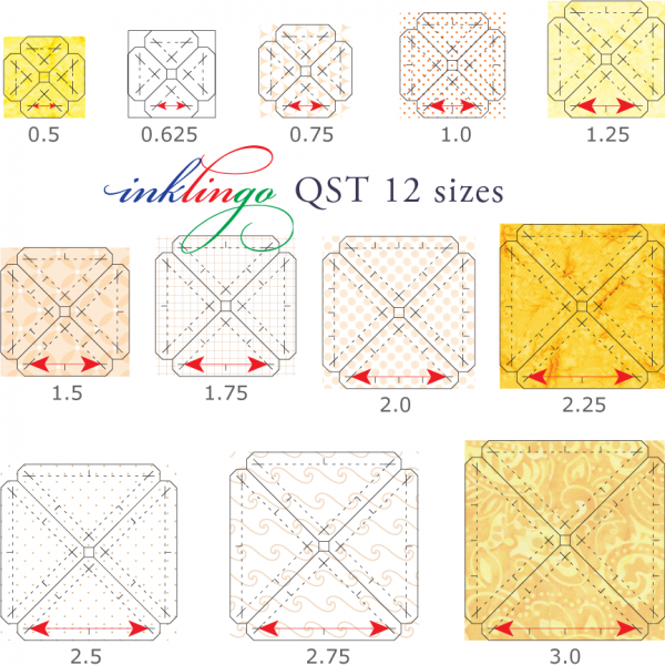 12 sizes of Quarter Square Triangles