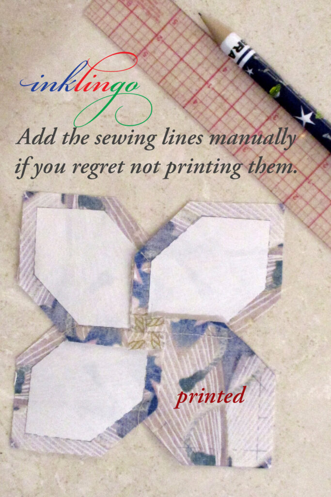 Draw sewing lines on the fabric with freezer paper templates