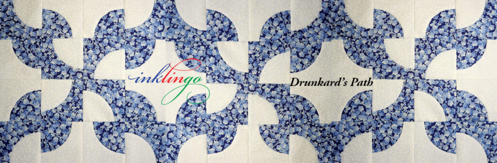 3 blue and white drunkard's path quilt blocks