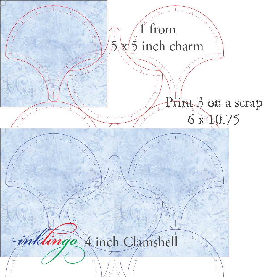 Print clamshell shapes on scrap fabric