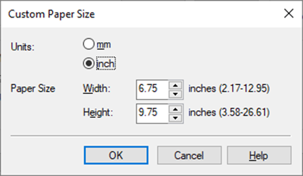 Dialog Box for Custom Page Size