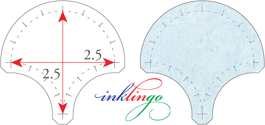 dimensions of 2.5 inch Clamshell quilt shape