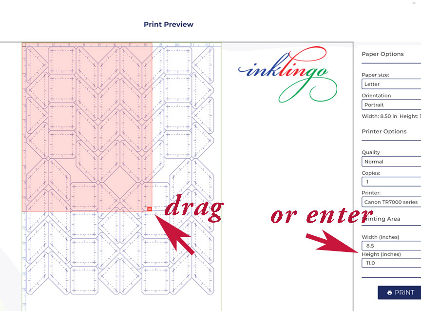 Inklingo Quilt Studio print dialog box
