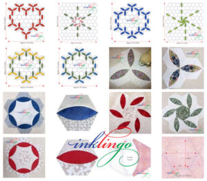 variations of hexagon flowers with petals