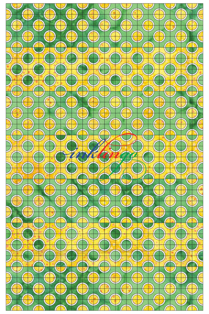 Drunkard's Trail quilt variation in green and yellow