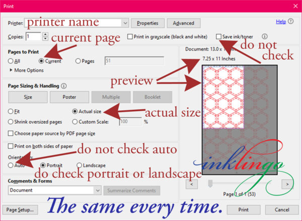 Inklingo Print Dialog Box