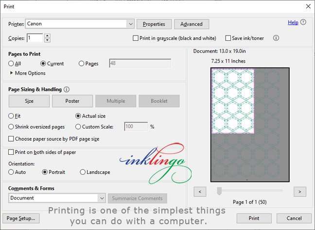 Inklingo Print Dialog Box