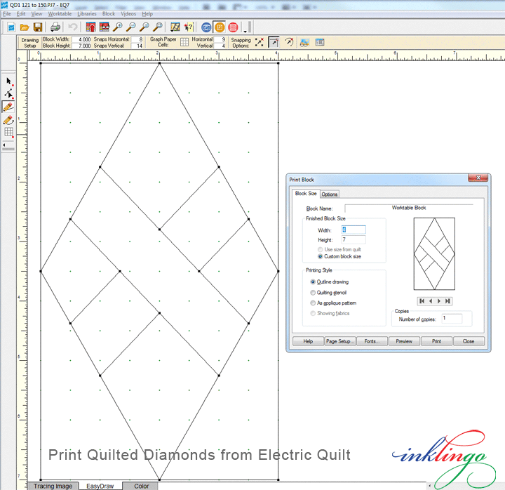 Print diamonds from Electric Quilt