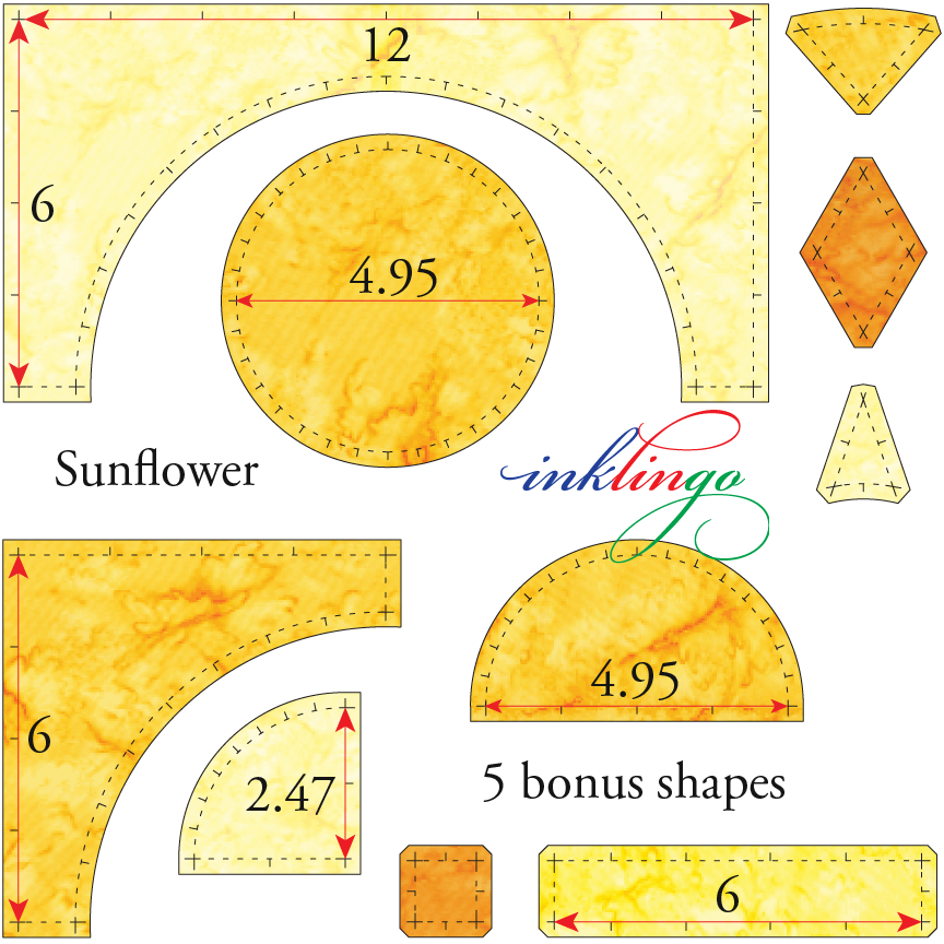 dimensions of shapes for 12 inch Sunflower Quilt Block