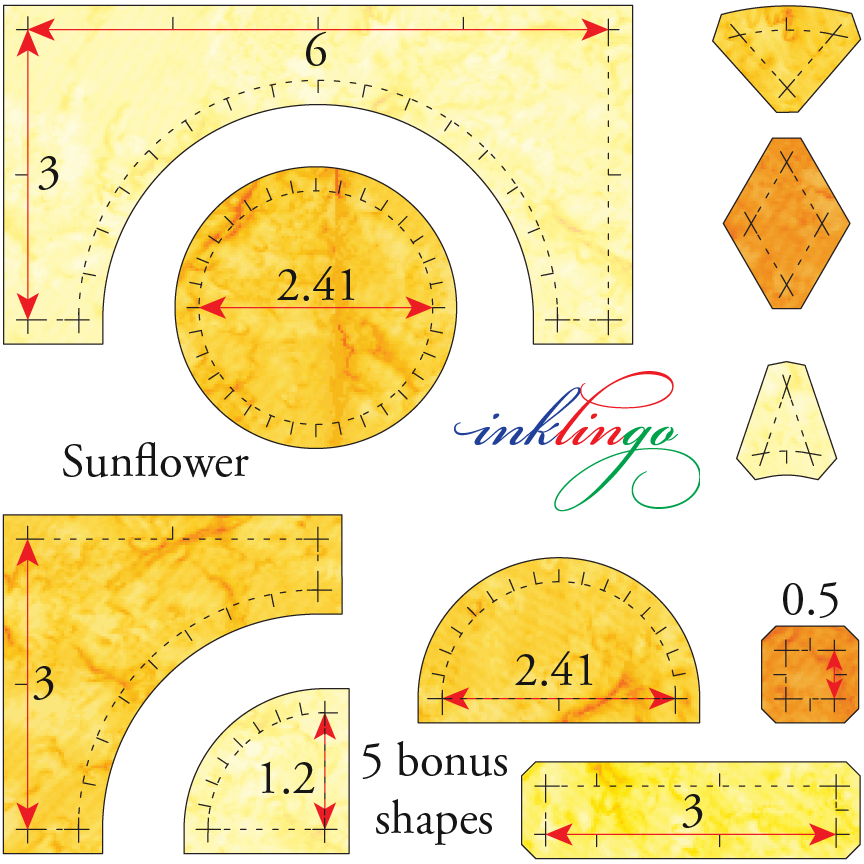 dimensions of shapes for 6 inch Sunflower quilt block